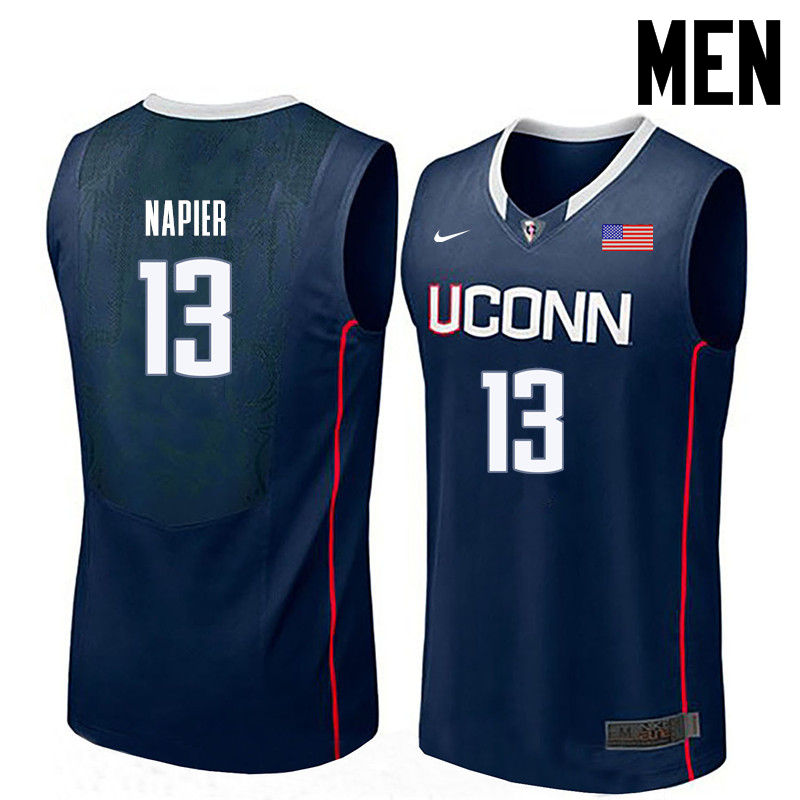 Men Uconn Huskies #13 Shabazz Napier College Basketball Jerseys-Navy - Click Image to Close